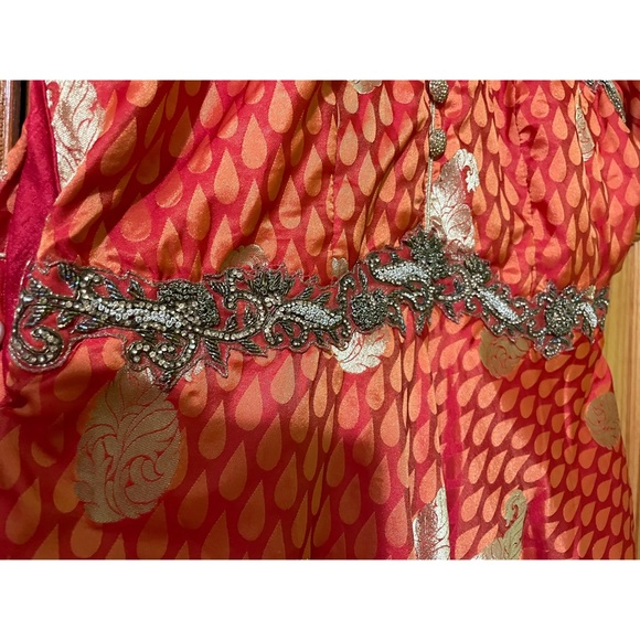 Orange and Gold Embroidered Gown - Picture 4 of 7